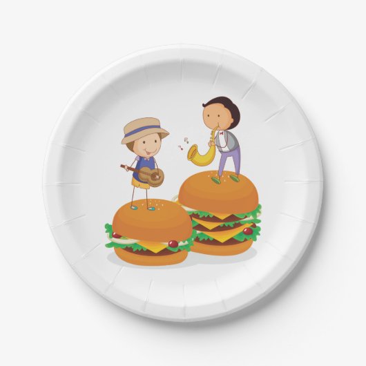巨大な遊チーズバーガーのキッズミュージック ペーパープレート (正面)