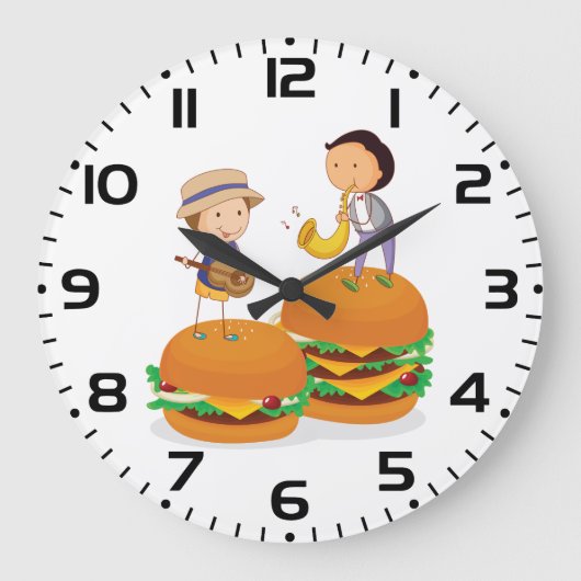 巨大な遊チーズバーガーのキッズミュージック ラージ壁時計 (正面)