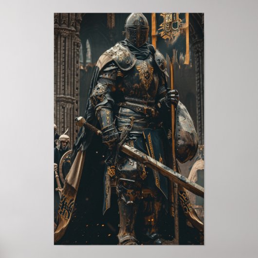 巨大な騎士の城の上にそびえる – ファンタジーPos ポスター (正面)