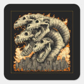 巨大な骸骨の怪獣モンスター都市ステッカー スクエアシール (正面)