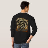 巨大な骸骨の怪獣モンスター都市長袖 Tシャツ (裏面フル)