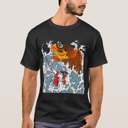 巨大な鯉とサムライ Tシャツ (正面)