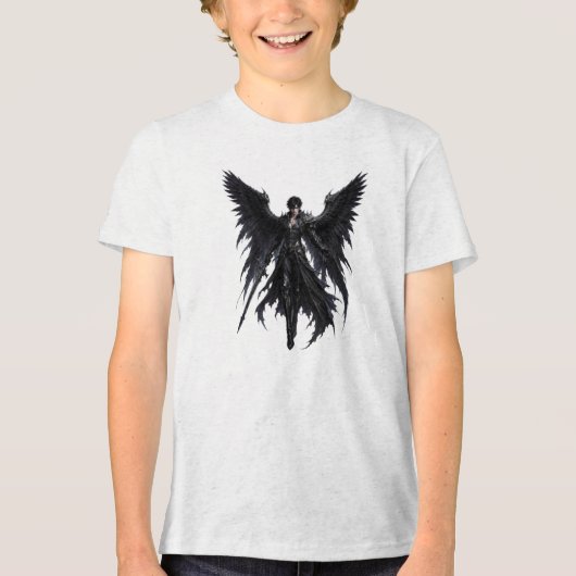 巨大な黒い翼を持つダークエンジェルウォリアー トライブレンドTシャツ (正面)