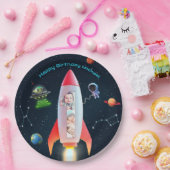 巨大な1枚の写真コラージュ | 宇宙ロケット1歳の誕生日 ペーパープレート (パーティー)