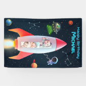 巨大な1枚の写真コラージュ | 第1誕生日宇宙ロケット 横断幕 (横)