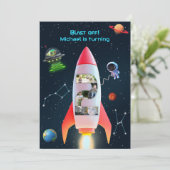 巨大な2つのフォトコラージュ | ロケット宇宙第2誕生日 招待状 (スタンド正面)