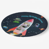 巨大な2つのフォトコラージュ | 宇宙ロケット第2の誕生日 ペーパープレート (アングル)