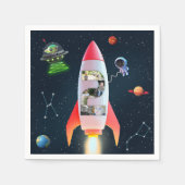 巨大な2つのフォトコラージュ | 第2バースデーロケット宇宙 スタンダードカクテルナプキン (正面)