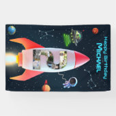 巨大な2つのフォトコラージュ | 第2誕生日宇宙ロケット 横断幕 (横)