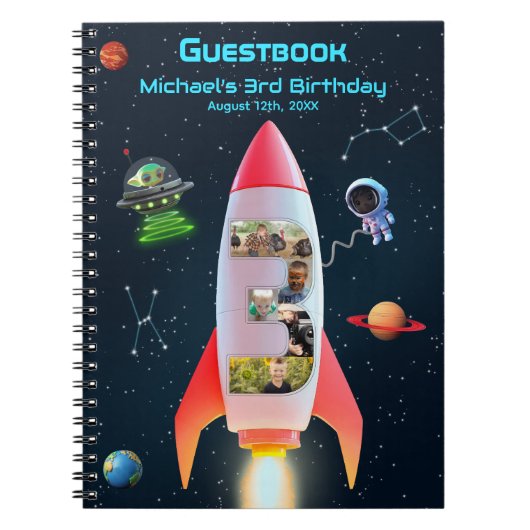 巨大な3 | ロケット宇宙3rdバースデーゲストブック ノートブック (正面)