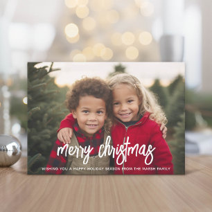 巨大なMERRYスクリプトの写真 - クリスマスのチェック柄 シーズンカード