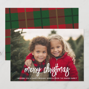 巨大なMERRYスクリプトの写真 - クリスマスのチェック柄 シーズンカード