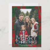 巨大なMERRY CHRISTMASの赤と緑のチェック柄の写真 シーズンカード (正面)