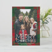 巨大なMERRY CHRISTMASの赤と緑のチェック柄の写真 シーズンカード (スタンド正面)