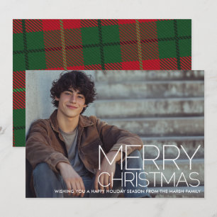 巨大なMERRY CHRISTMASの赤緑チェック柄の写真 シーズンカード