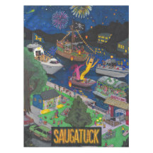 巨大なSaugatuck (夜)の綿のテーブルクロス
