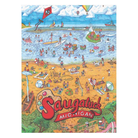 巨大なSaugatuck (日)の綿のテーブルクロス テーブルクロス (正面)