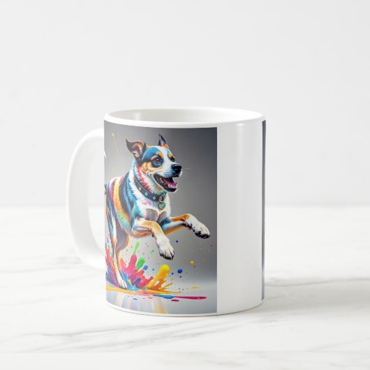 巨大カラフルな幸せよくはしゃぐおもしろい犬 コーヒーマグカップ (正面左)