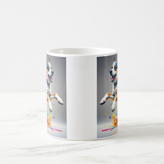 巨大カラフルな幸せよくはしゃぐおもしろい犬 コーヒーマグカップ (中央)