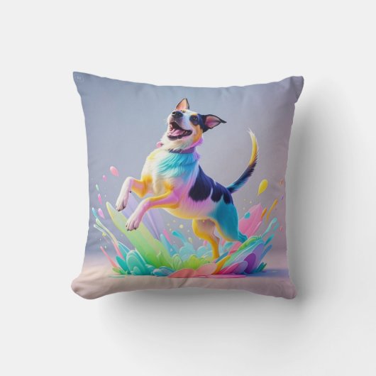 巨大カラフル幸せよくはしゃぐおもしろい犬、スプラッシュ クッション (正面)