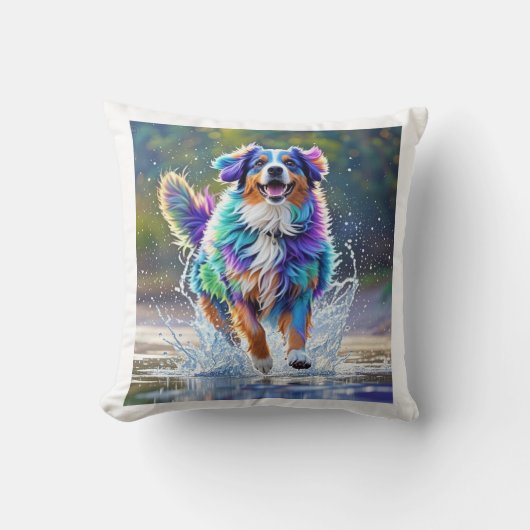 巨大カラフル幸せよくはしゃぐおもしろい犬、スプラッシュ クッション (正面)