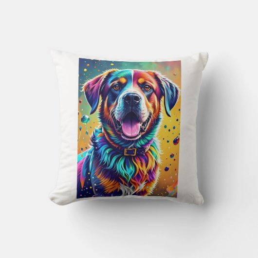 巨大カラフル幸せよくはしゃぐおもしろい犬、スプラッシュ クッション (正面)