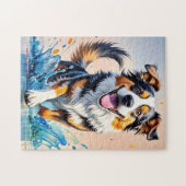 巨大カラフル幸せよくはしゃぐおもしろい犬、スプラッシュ ジグソーパズル (横)