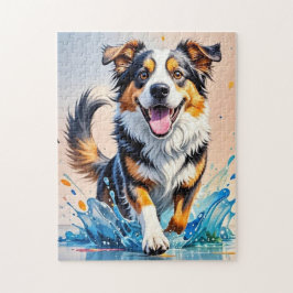 巨大カラフル幸せよくはしゃぐおもしろい犬、スプラッシュ ジグソーパズル