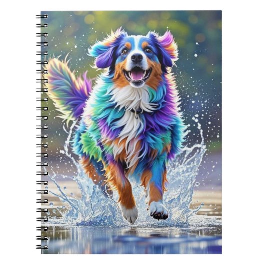 巨大カラフル幸せよくはしゃぐおもしろい犬、スプラッシュ ノートブック (正面)