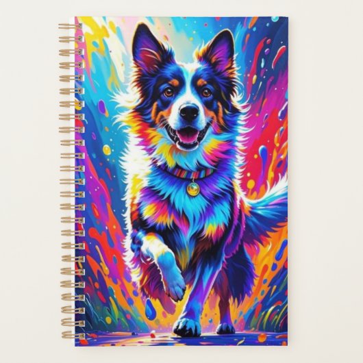 巨大カラフル幸せよくはしゃぐおもしろい犬、スプラッシュ プランナー手帳 (正面)