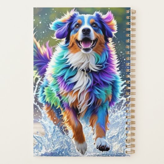 巨大カラフル幸せよくはしゃぐおもしろい犬、スプラッシュ プランナー手帳 (裏面)