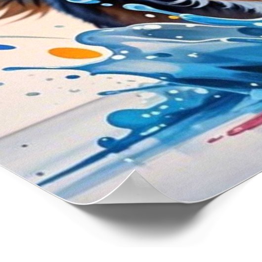 巨大カラフル幸せよくはしゃぐおもしろい犬、スプラッシュ ポスター (角)