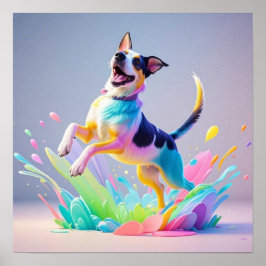 巨大カラフル幸せよくはしゃぐおもしろい犬、スプラッシュ ポスター