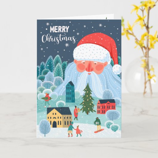 巨大サンタが町のクリスマスを監督 カード (黄色い花)