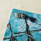 巨大タコブルーシーモンスターセーリングボート ビーチタオル (インサイチュ)