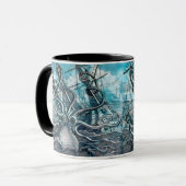 巨大タコブルーシーモンスターセーリングボート マグカップ (正面左)