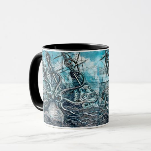 巨大タコブルーシーモンスターセーリングボート マグカップ (正面左)