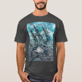 巨大タコブルーシーモンスターセーリングボート Tシャツ (正面)