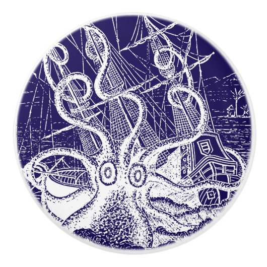 巨大タコ・クラーケンがネイビー・ブルーを攻撃 セラミックノブ (正面)