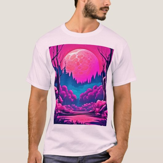 巨大ピンクムーンアート Tシャツ (正面)