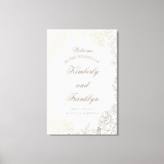 巨大フローラ結婚ゴールデンの歓迎サイン キャンバスプリント (正面)