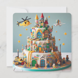 巨大ブロック玩具をテーマにした子供の誕生日 カード