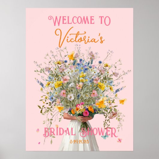 巨大ブーケブライドブライダルシャワーウェルカムサイン ポスター (正面)