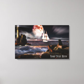 巨大ムーンキャンバスプリントで夜のライトハウス キャンバスプリント