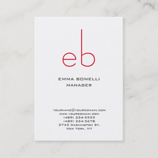 巨大モダンな赤モノグラムの白い背景 名刺 (正面)