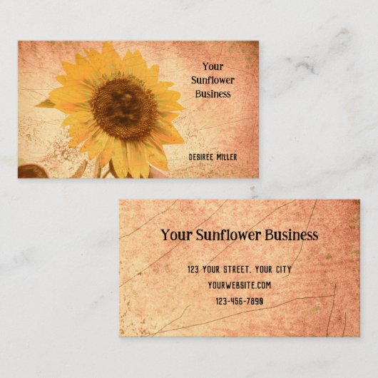 巨大ヴィンテージひまわりセピア茶色のテクスチャ 名刺 (正面/裏面)