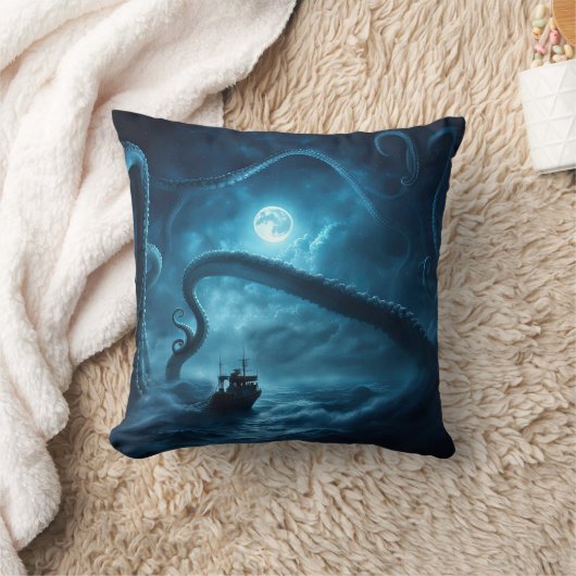 巨大航海のタコとボートの不思議 クッション (ブランケット)