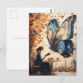 巨大読な蝶の抽象芸術アートを持つ女性 ポストカード (正面/裏面)