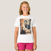 巨大読な蝶の抽象芸術アートを持つ女性 Tシャツ (正面フル)