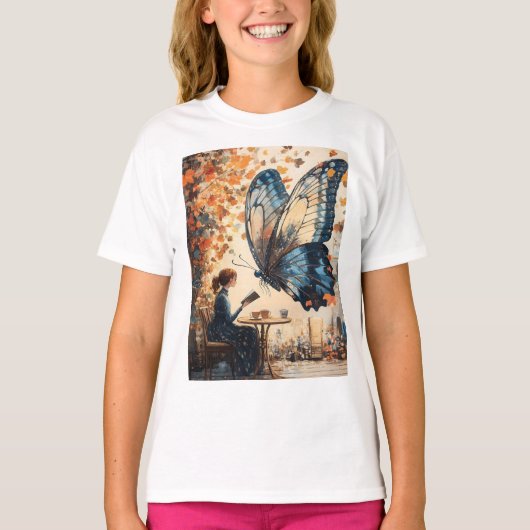 巨大読な蝶の抽象芸術アートを持つ女性 Tシャツ (正面)